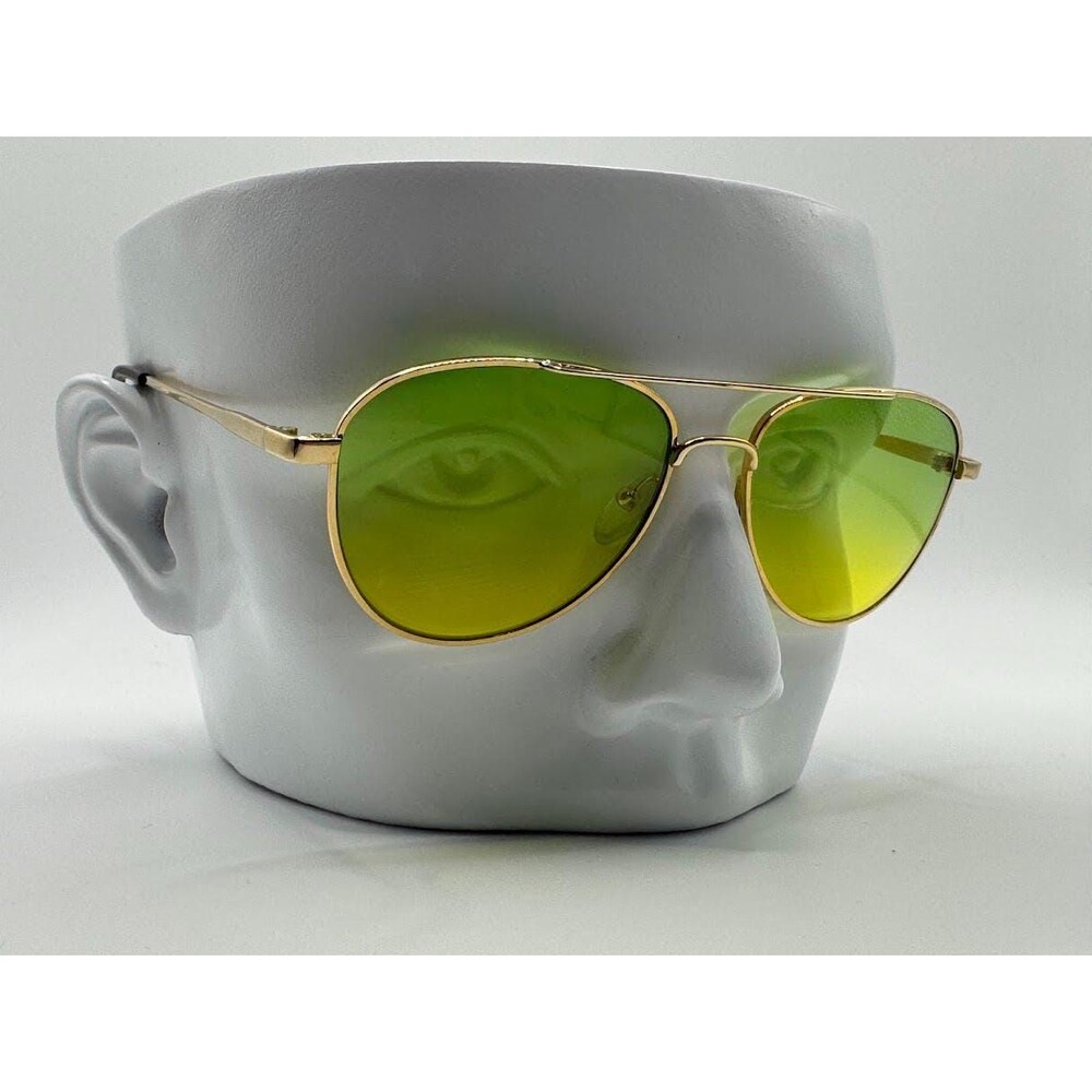 NEW Vintage Sunglasses | Non RX | Gold Pilot Frame | Lemon Lime Lens | #744